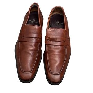 BRUNOMAGLI SLIP ON LOAFER COGNAC LEATHER, MENS DRESS SHOES SIZE 9M